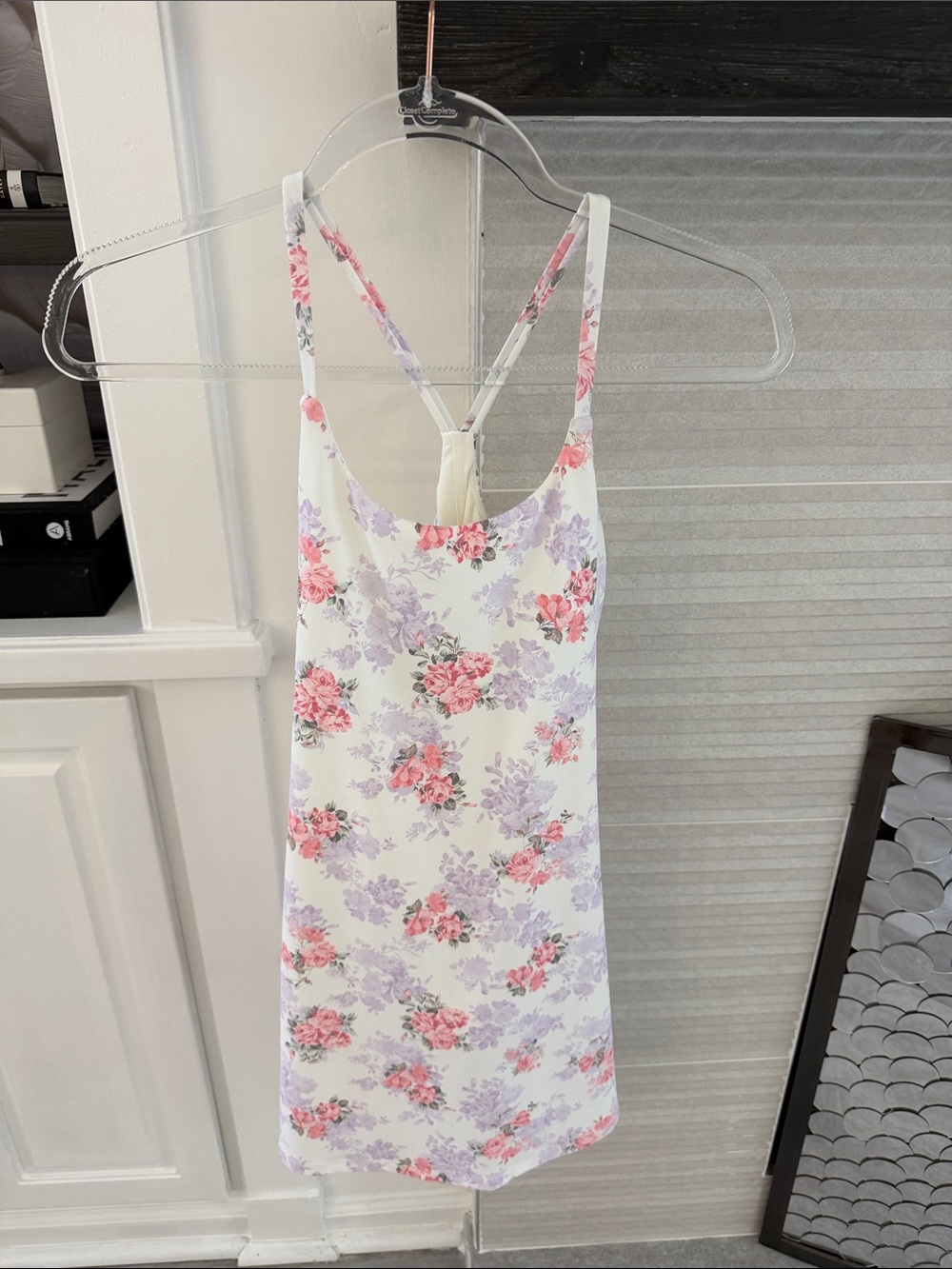 Altar'd State White Slip Dress with Pink & Lavender Floral Print